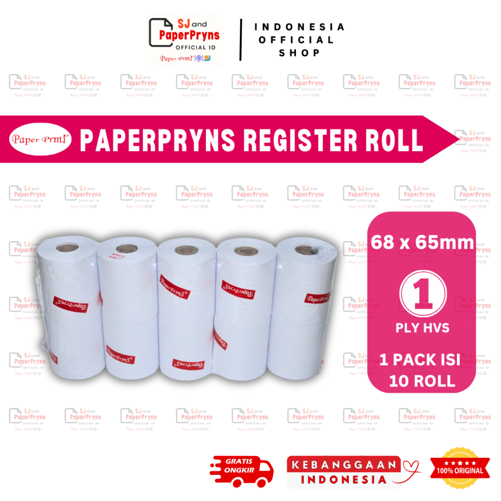 

(PACK) PAPERPRYNS Kertas Telstrook Register Roll 68 x 65mm – 1 PLY HVS
