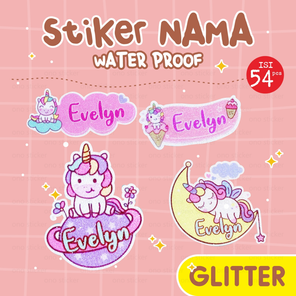 

Stiker Nama Glitter Waterproof | Stikernama Anak Sekolah Anti Air Tahan Lama Custom Nama