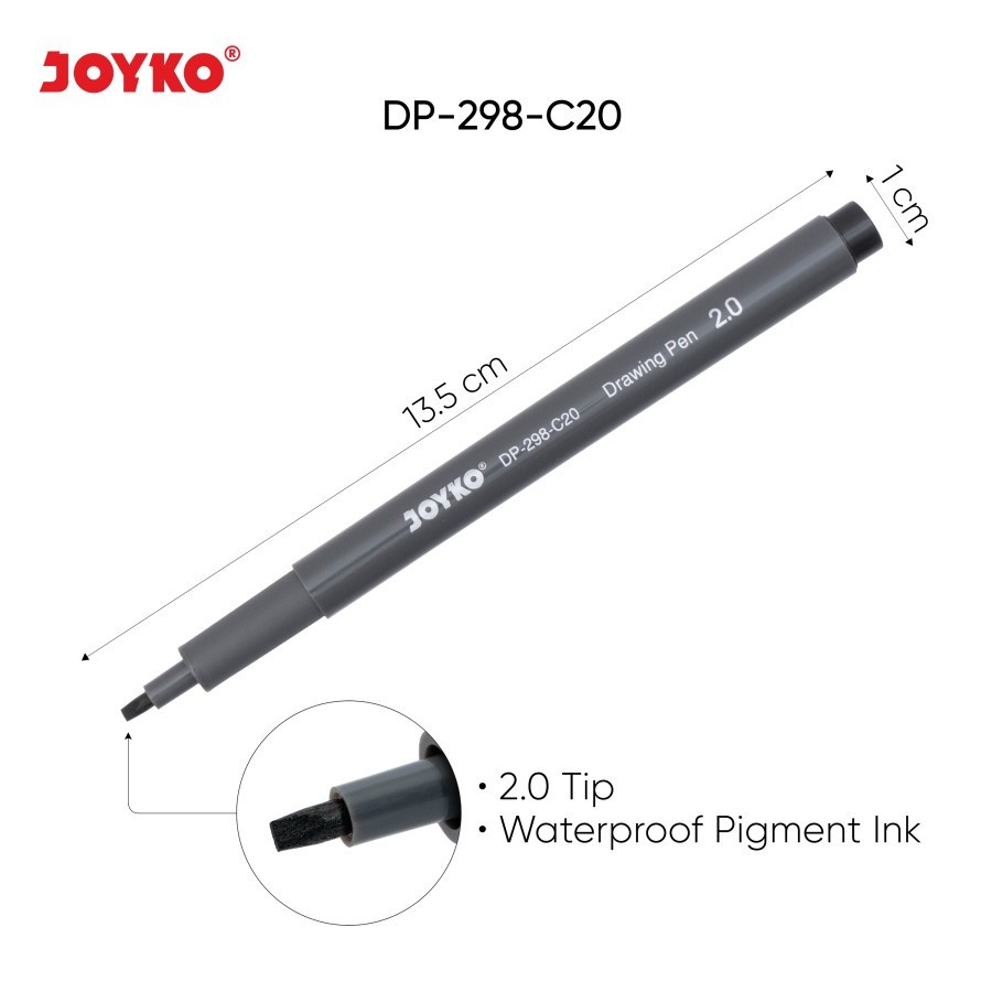 

Drawing Pen Pena Gambar Joyko DP-298-C20 Waterproof Pigment Ink (1 pack 12 pcs)