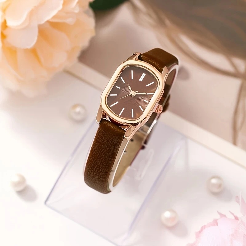 Jam Tangan Wanita Minimalis & Retro - Tali Tipis, Kaca Kristal, Quartz - Jam Tangan Wanita Kecil, De