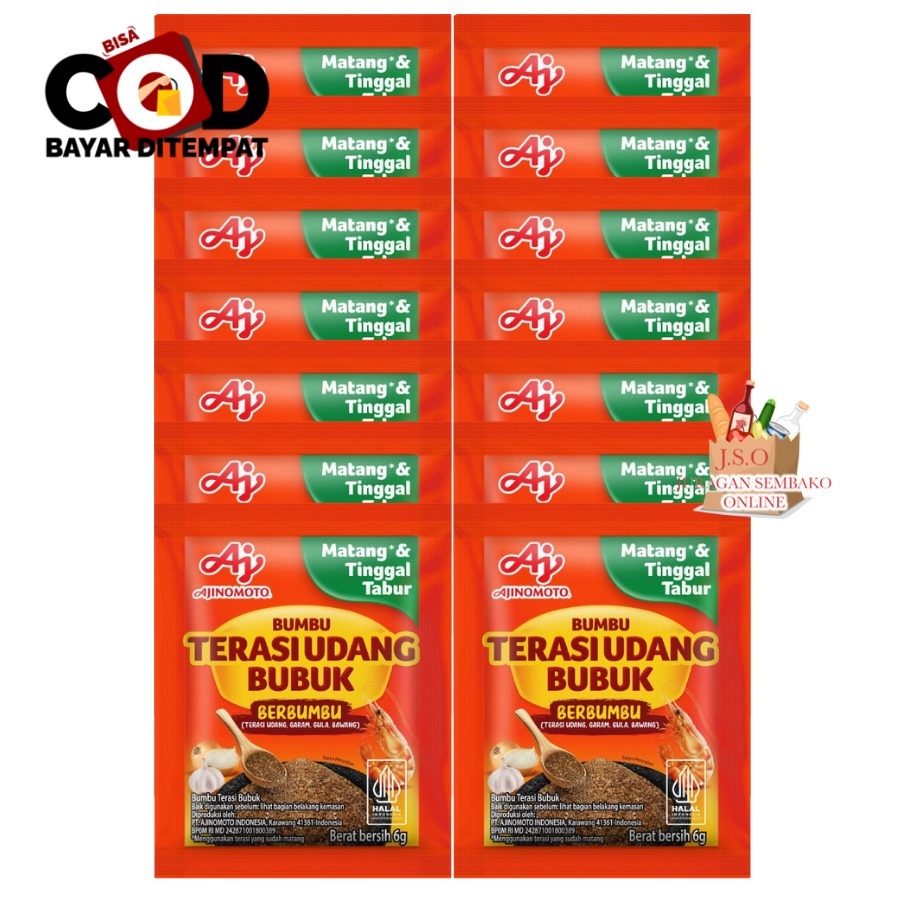 

[JSO] Ajinomoto Bumbu Terasi Udang Bubuk 6gr x 10pcs Berbumbu Matang Tinggal Tabur Bumbu Terasi Bubuk Terasi Instan Terasi Matang Penambah Aroma Bumbu Instan Halal