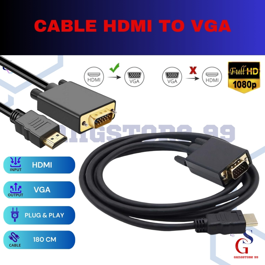 Kabel Konverter HDMI TO VGA Panjang 1.8Meter  Kabel HDMI Male to VGA Male 1.8 Meter Kabel HDMI to VG