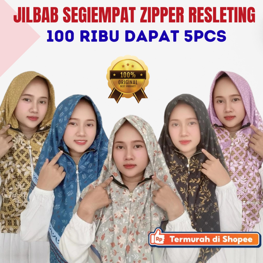 Gudang Pabrik Hijab Murah - Hijab Instan Segiempat Zipper Kerudung Resleting Tanpa Jarum Pentul