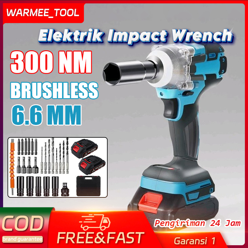 WARMEE Impact Wrench Brushless Mesin bor Impact baterai Cordless 288V Electric Impact Wrench Spanner