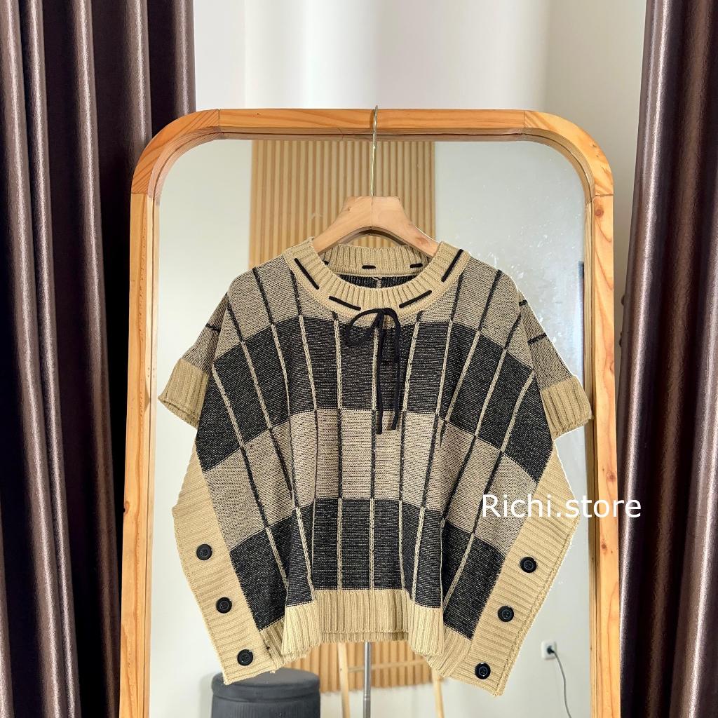 KEKINIAN NIKITA VEST CROP PITA RAJUT ATASAN WANITA PENDEK KNITWEAR ROMPI KANCING ZYANCO