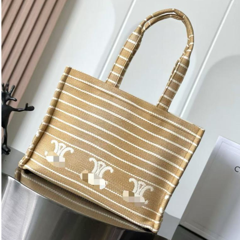 Pre Order tote cacbs terbaru koleksi musim panas 24s tas wanita eksklusif motif garis bahan kombinas