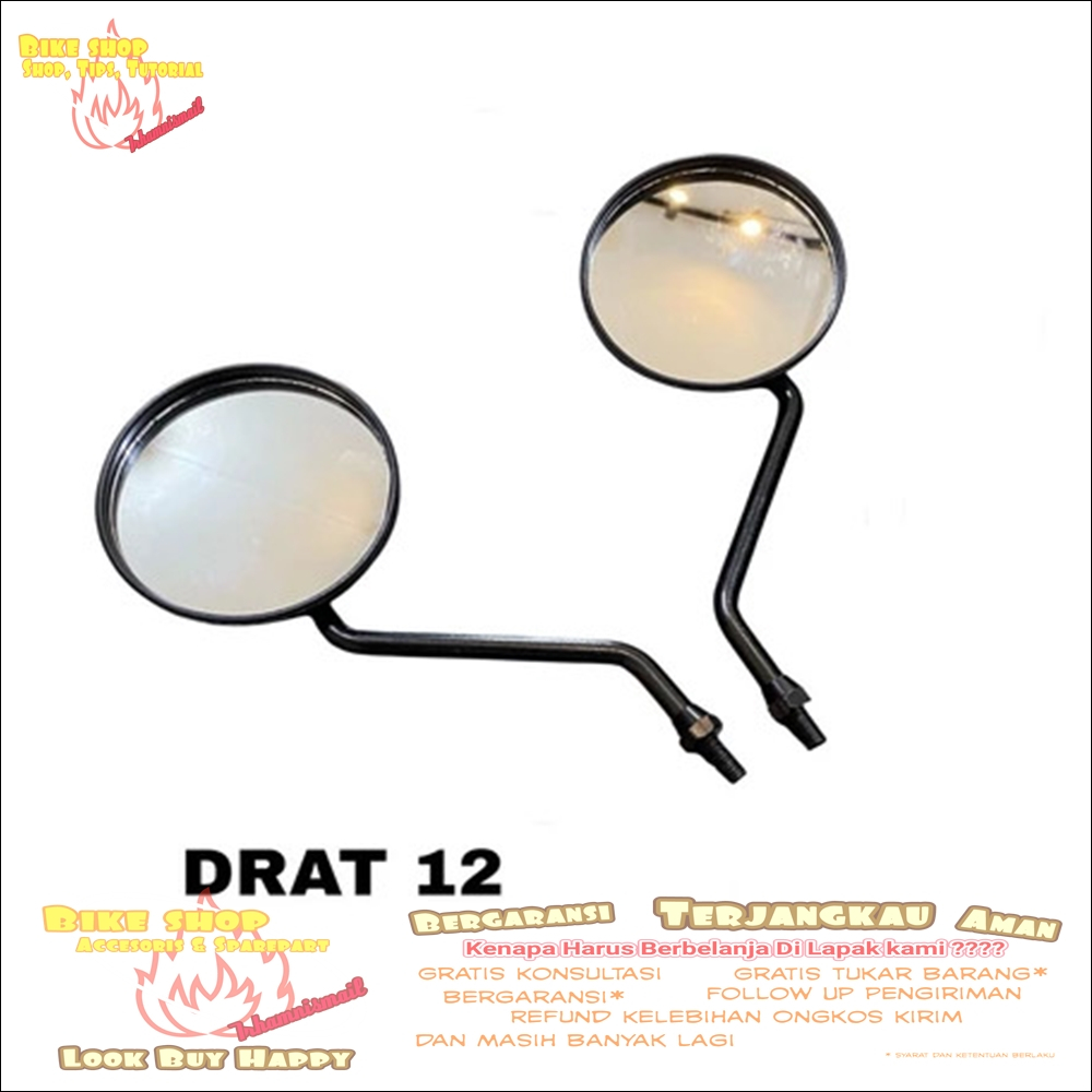 Spion Drat 12 Yamaha V75 V80 Fino Fazzio Tangkai Batang Hitam Sparepart Motor Termurah