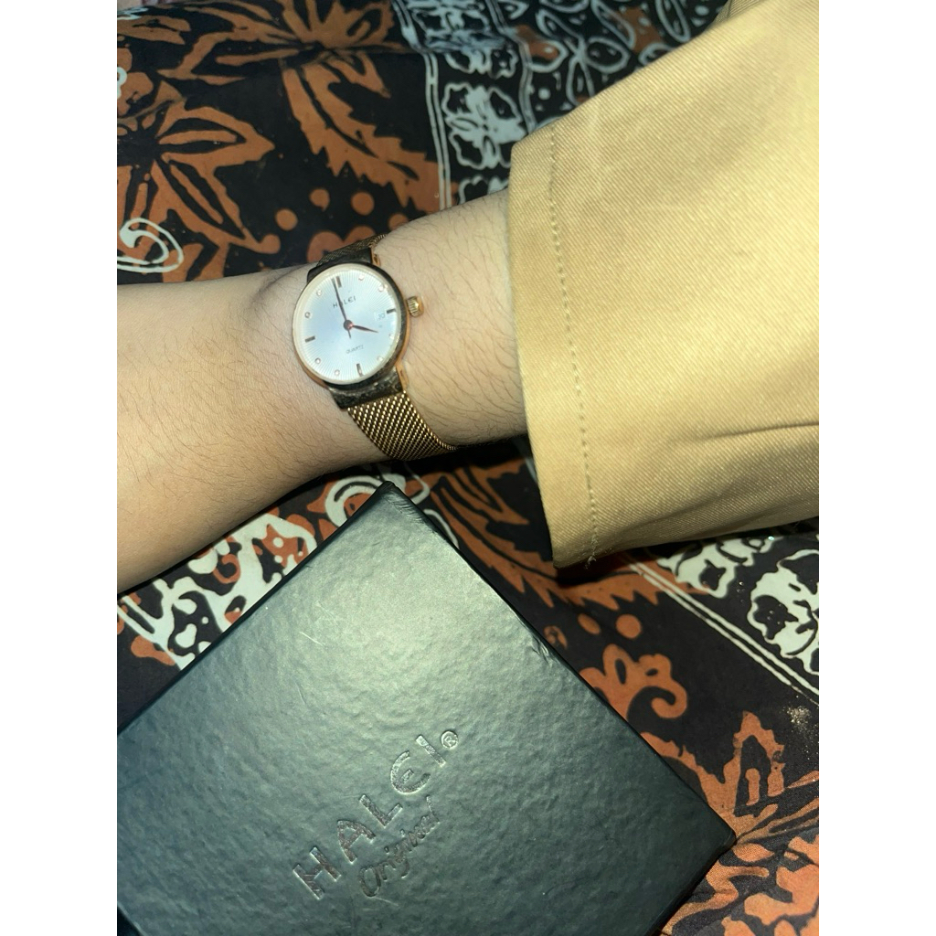 HALEI IND 8024 L - Jam Tangan Wanita Halei Original Fashion Elegan Rantai Mesh Stainless Tanggal Ant