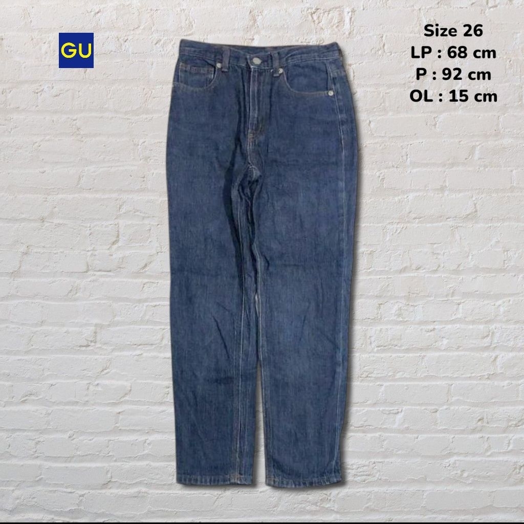 Size 26 Celana Panjang Jeans GU High Waist Blue Washed Slim fit Original Second Preloved #C2J82