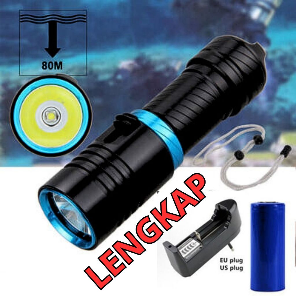 Original Senter Selam LED Anti Air Tahan 30 Jam Senter Diving Super Terang L2 3800 Lumens