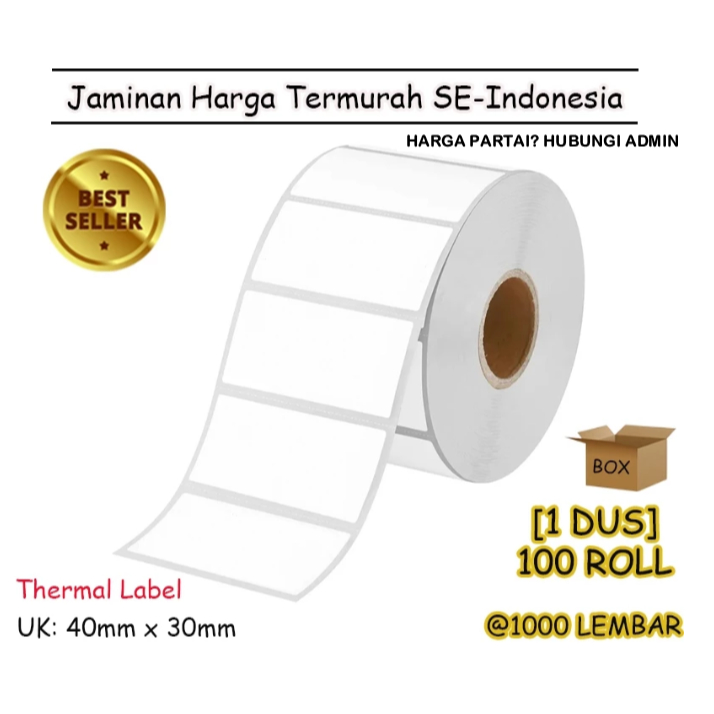 

LABEL THERMAL [40 x 30] KERTAS STIKER BARCODE 40x30 mm (1000 Pcs) - BOX