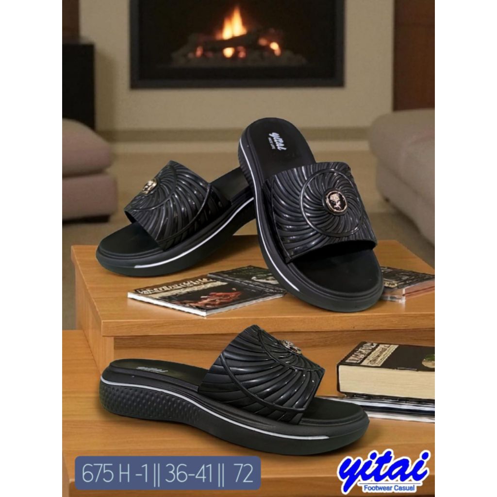 sandal wanita selop terbaru korean stayle hitam// karet eva