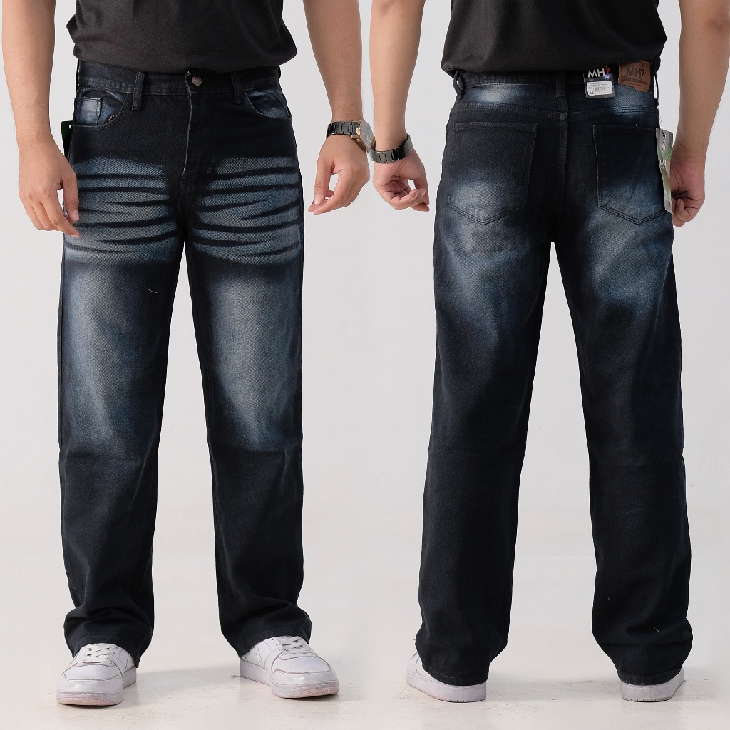 hugo'us mh7 celana jeans pria baggy pants korean style oversize loose blue jeans straight skena ori