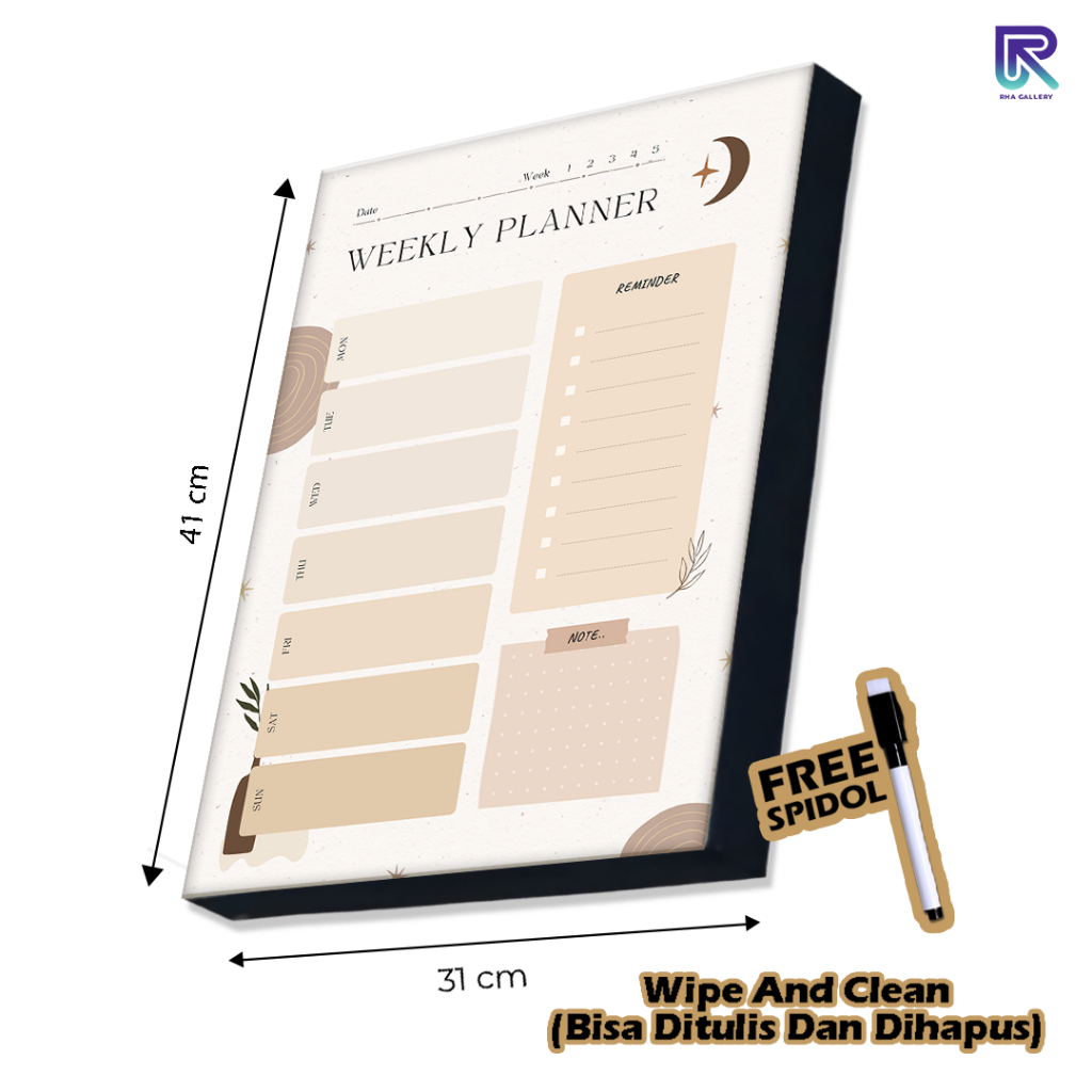 

RHA GALLERY Papan Tulis Kayu Kamar Daily / Weekly Planner Schedule Board Aesthetic 31x41 CM