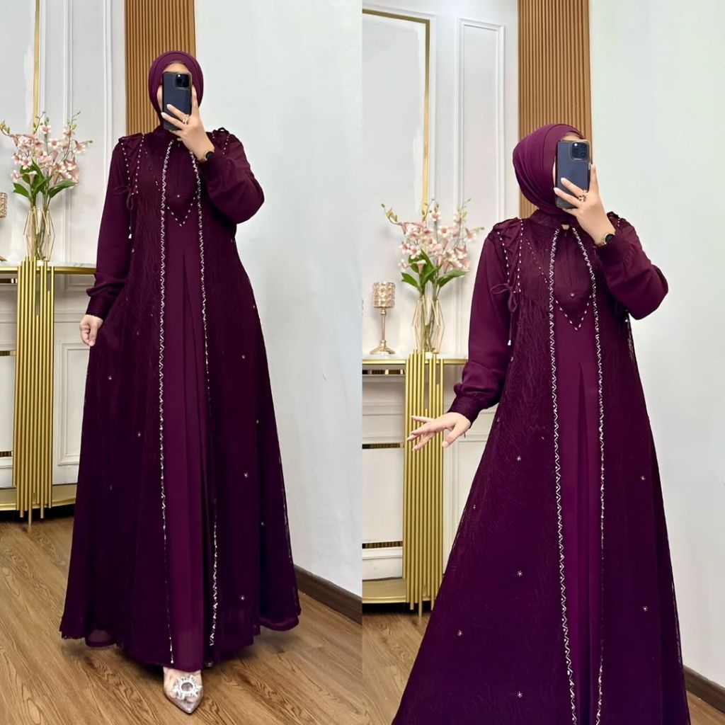 Devita Dress Brukat Wanita Terbaru 2026 Baju Gamis Wanita Kekinian Gamis kondangan Mewah Elegan