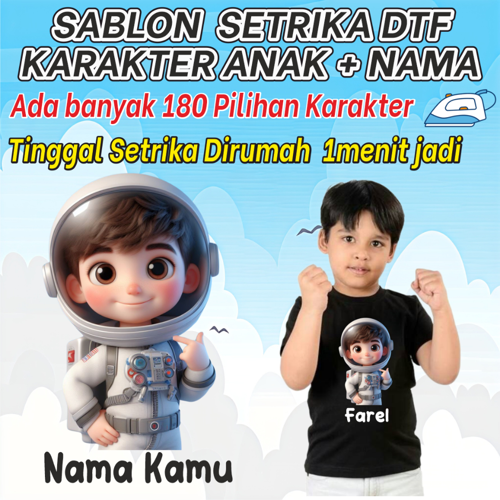 

Sablon Stiker DTF Gambar Karakter Anak Bebas Custom Nama Kalian/Sablon Karakter Anak