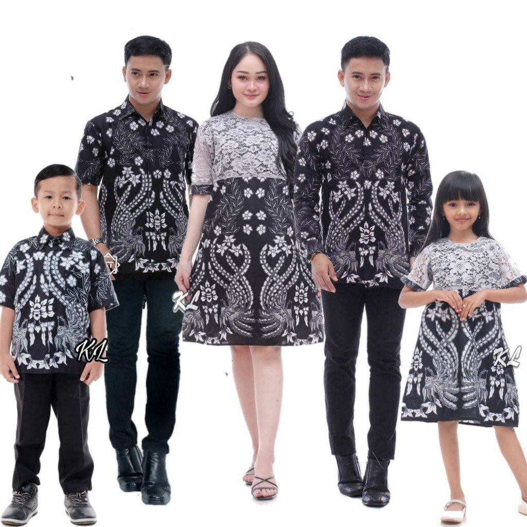 Baju Batik Couple Set Pasangan Keluarga Manok Abu Kemeja Dress Brokat Lengan Pendek
