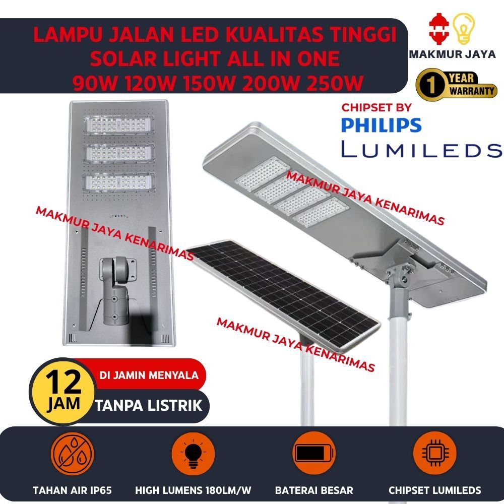 [SNI] LAMPU JALAN PJU SOLAR 90W 120W 150W 250W WATT ALL IN ONE CHIPSET PHILIPS PJU SOLAR ALL IN ONE 