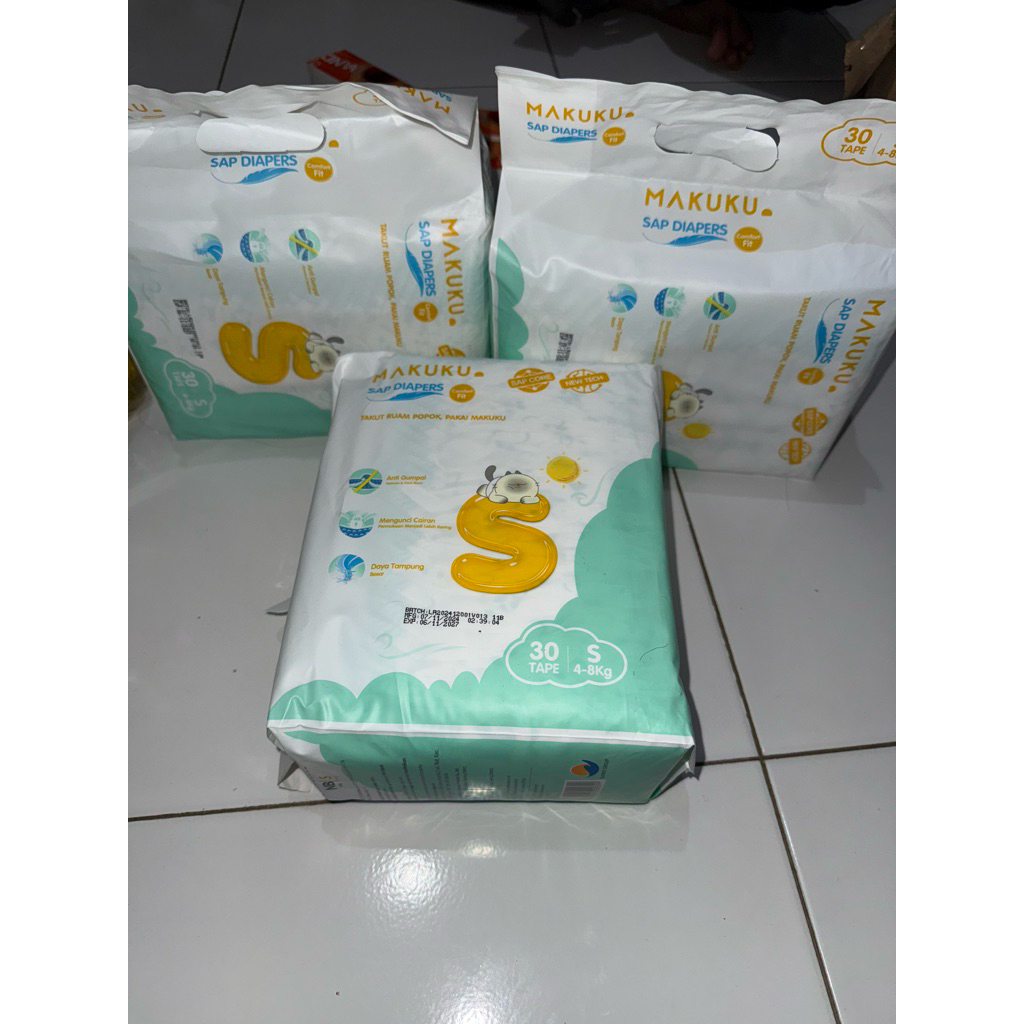 Makuku Sap Diapers S 30 Tape / Pampers Makuku S 30 Tape / Makuku S 30 Tape / Popok Makuku Sap Diaper