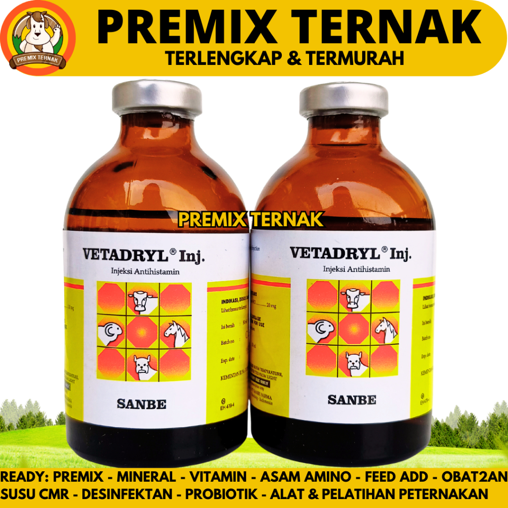 TERBARU VETADRYL INJ 50ML VETADRYL INJ 100ML - OBAT HEWAN ANTIHISTAMIN TERNAK SAPI KUDA KAMBING BABI