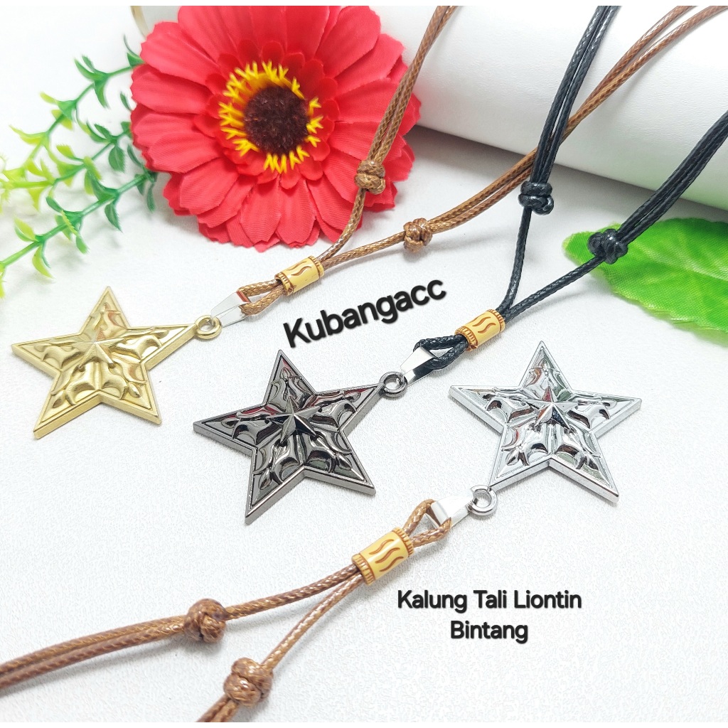 Kalung Bintang Kalung Tali Pria Wanita Kalung Tali Hitam Liontin Bintang Rhodium