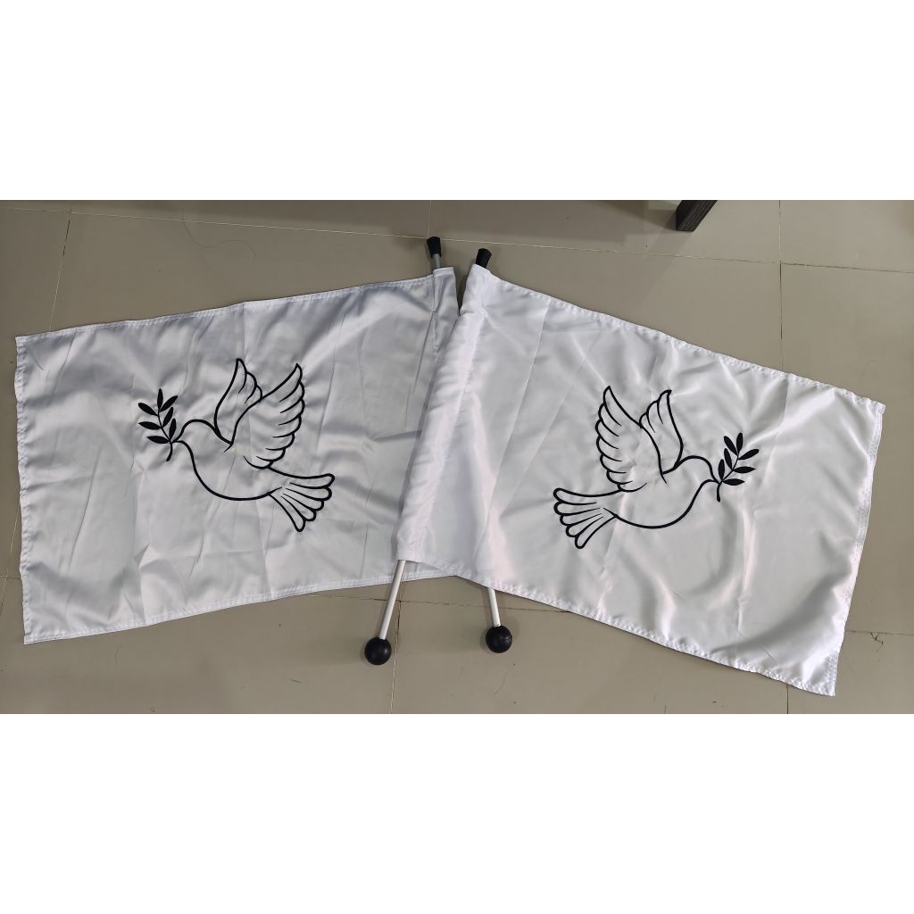 Flag banner gereja bahan satin, merpati bordir, sepasang