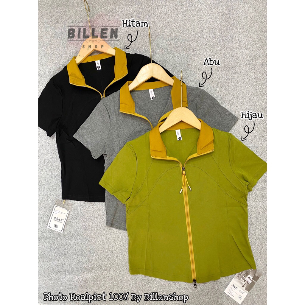 BILLENSHOP - KAOS KERAH WANITA IMPORT MODEL DOUBLE ZIPPER