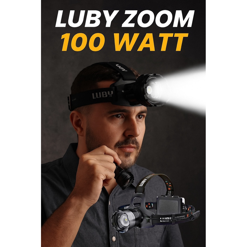 SENTER KEPALA LUBY ZOOM 100W LED L-2926 BATERAI LEPAS PASANG 9000MAH