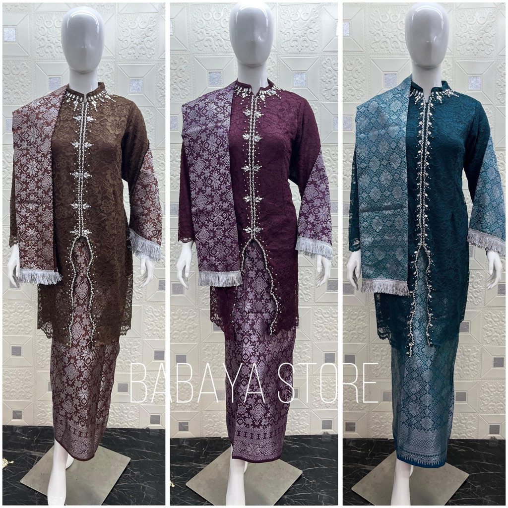 Kebaya Brokat Premium Set Rok Lilit & Selendang / Kebaya Modern Pesta Wisuda Lamaran Muslimah Elegan