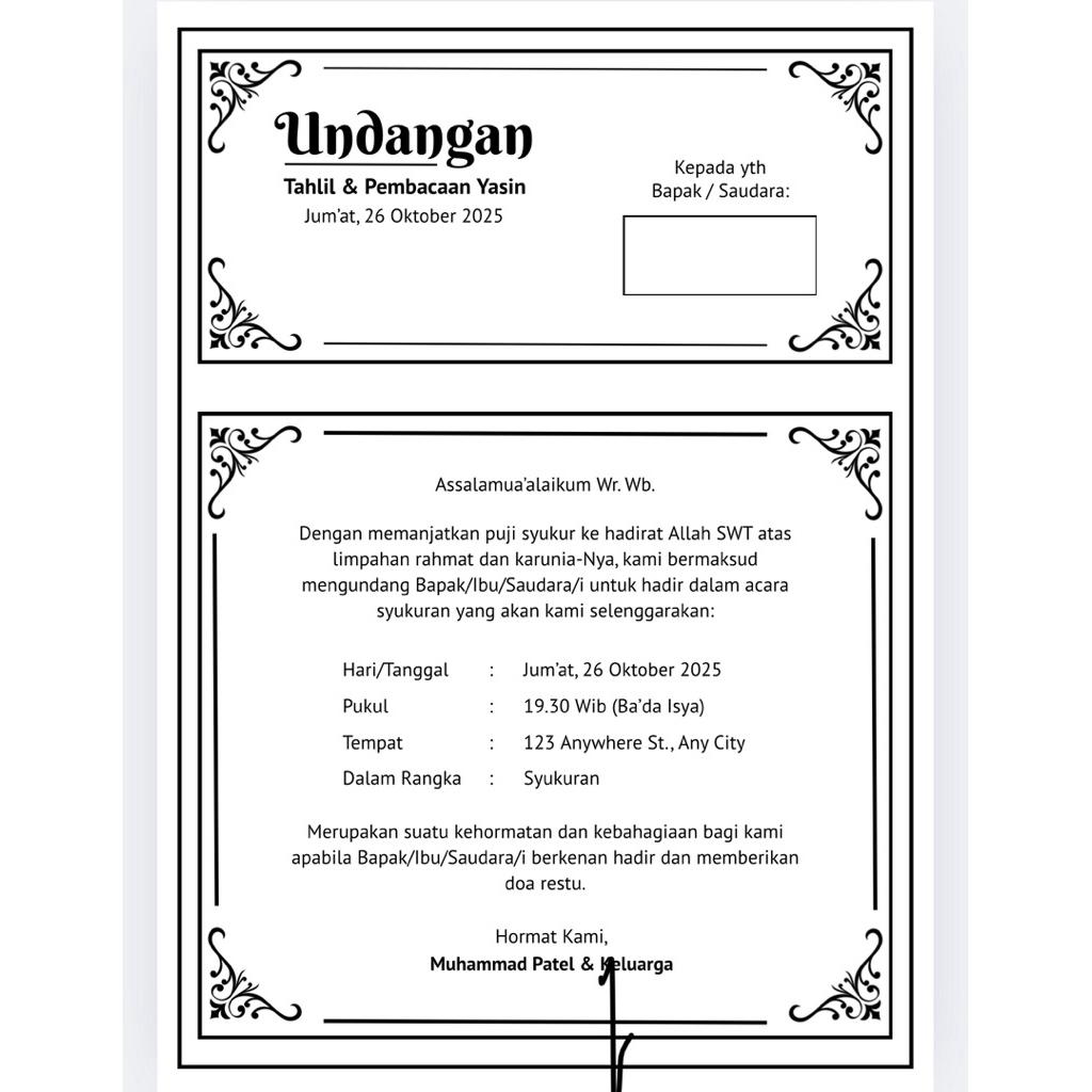 

undangan tahlil sesuai request