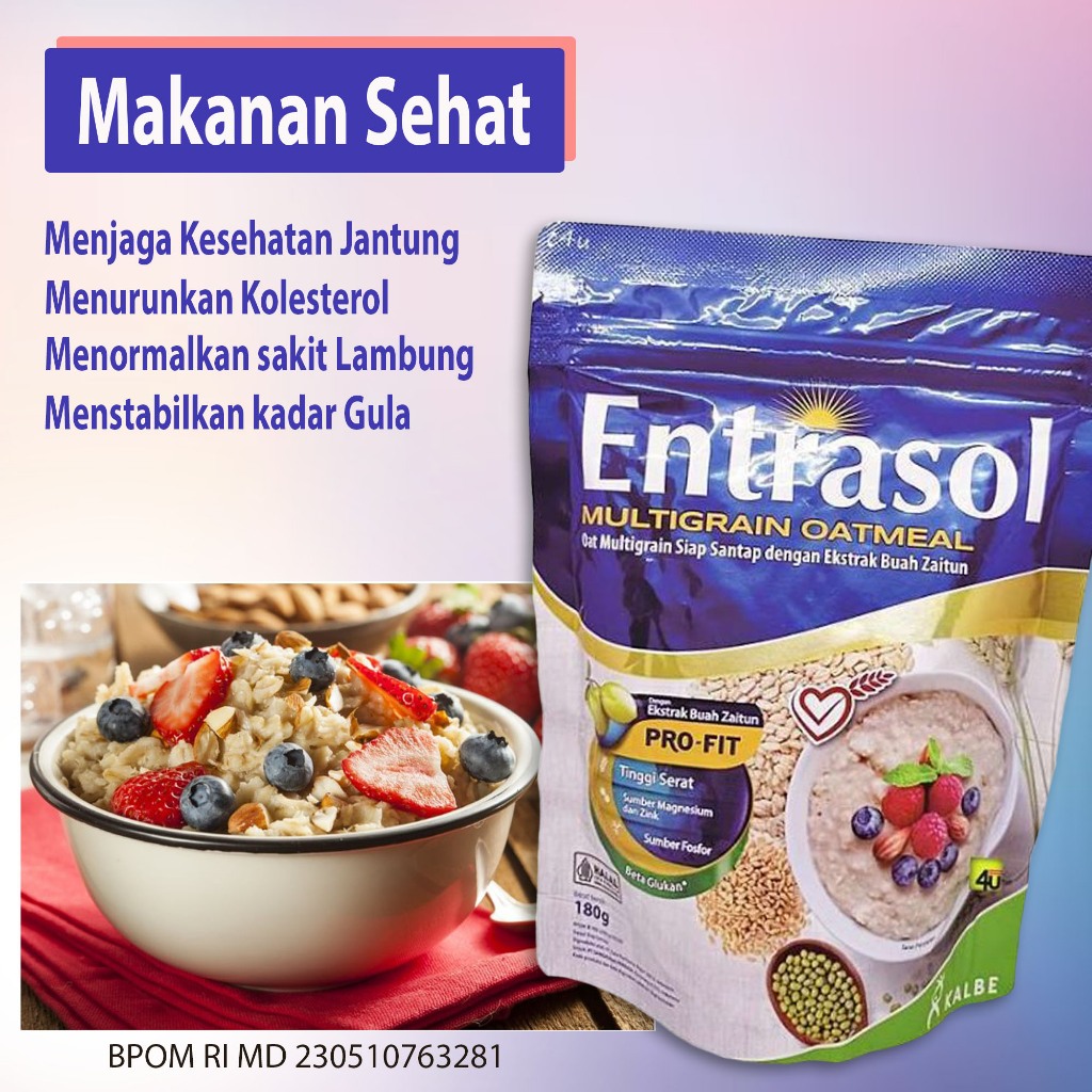

TERLARIS Makanan Kesehatan Jantung Menurunkan Kolesterol Menenangkan sakit Lambung Bikin sakit lambung tidak Berntak Menstabilkan Kadar Gula cegah sakit Mag Memperbaiki pencernakan yang kurang Normal ~ Entrasol Multigrain Oatmeal