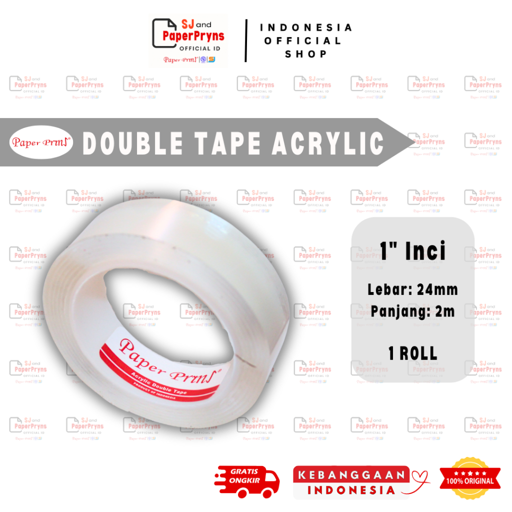 

PAPERPRYNS Double Tape Acrylic Transparan 1” Inci (24mm x 2m) - 1 ROLL
