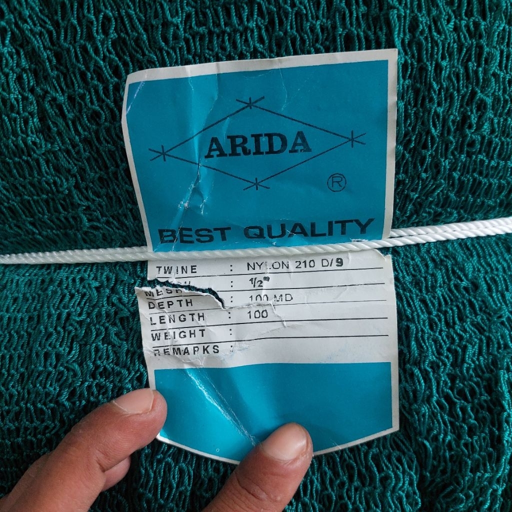 jaring nilon nylon ARIDA 1/2 IN D9 100MD X 100YDS HIJAU