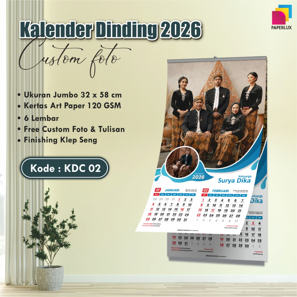 

CETAK KALENDER DINDING SATUAN - KALENDER JUMBO CUSTOM FOTO - KALENDER FULL COLOUR GLOSSY TEBAL