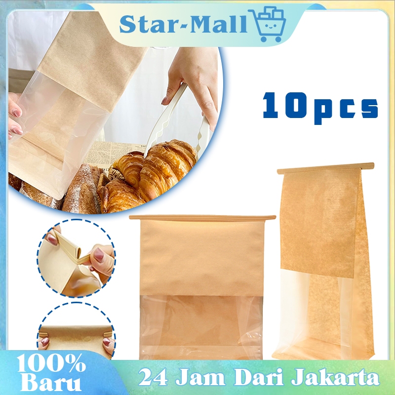 

10Pcs Kantong Kemasan Roti Kertas Kraft Kemasan Roti Toast Clip Toast Bag Roti Tawar Ziplock