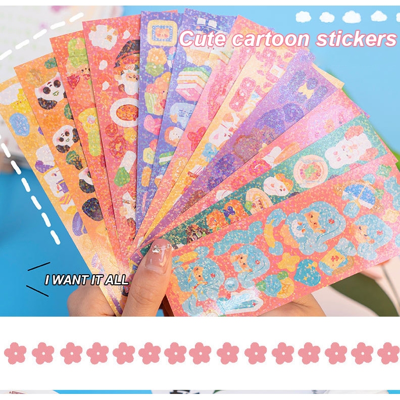 

20lembar/40lembar/100lembar Berbagai Kartun Shiny Stiker Set Mahasiswa Hias DIY Bahan Stiker