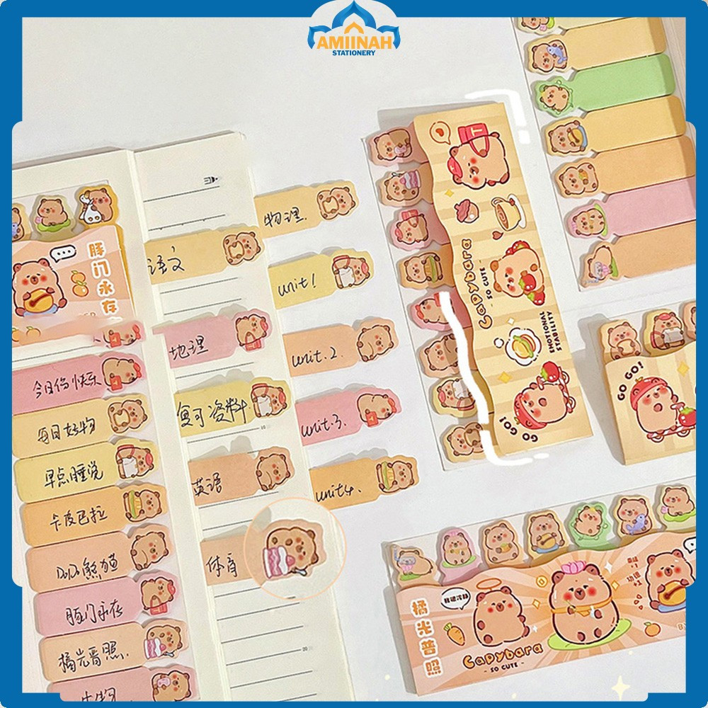 

Penanda Buku Sticky Notes Motif Capybara Lucu 8 Baris / Kertas Memo Pembatas Buku Karakter / Stick Note Stationery Amiinah Stationery A95