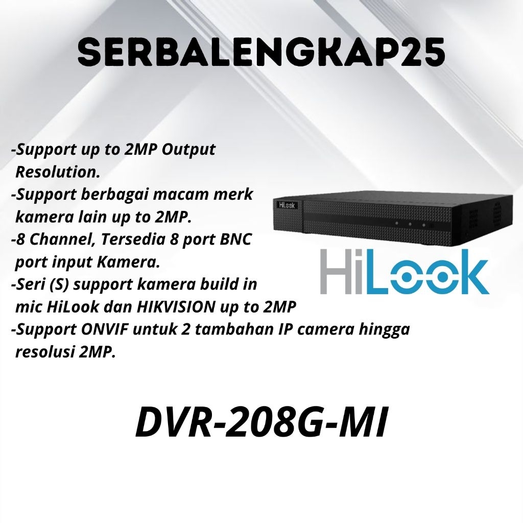 DVR HILOOK 8 CHANEL 2MP HILOOK TURBO HD DVR HILOOK 8CH 208G-MI