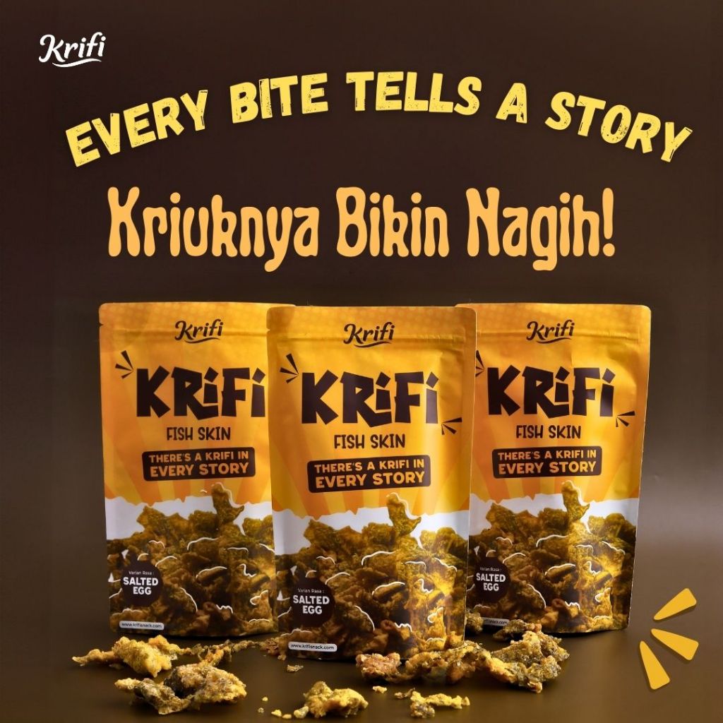 

Paket 3 Pack - Krifi Fish Skin - Snack Keripik Kulit Ikan Rasa Salted Egg - Cemilan Crispy