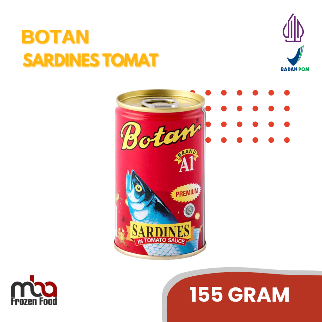 

BOTAN Ikan Saridines Tomat 155 gram /Sardines /Sambal /Saus /Ikan /Frozenfood /Makanan /Makanankaleng /Pedas /Tomat /Ikankaleng /Soup