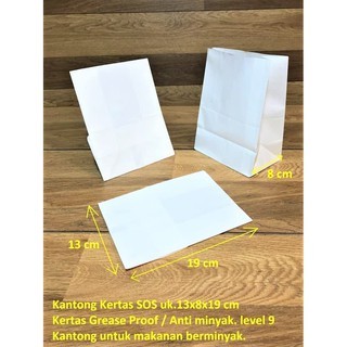 

100 PCS Paperbag SOS Kantong Kertas Putih 13x8x19 (M) Anti Minyak