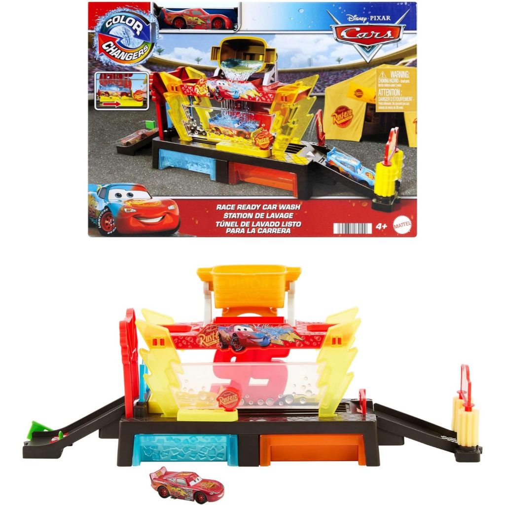 Mattel Disney Pixar Cars Color Changers Car Wash Playset with Color Changing Lightning McQueen Toy