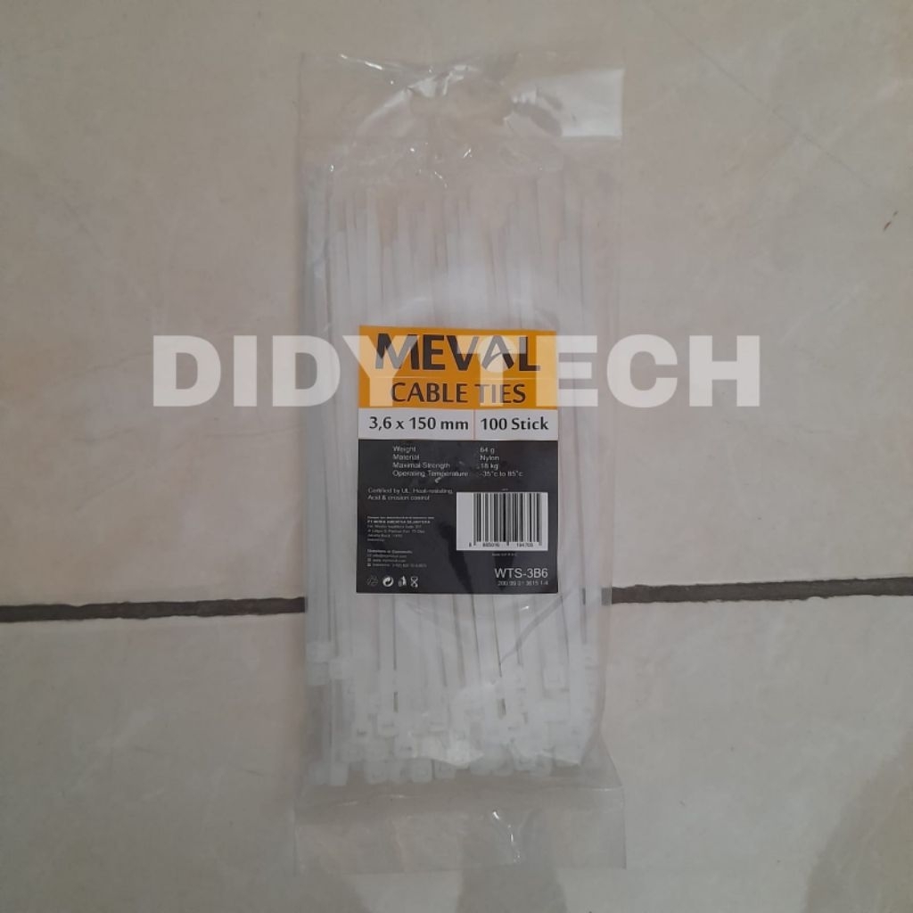 

Kabel Ties Merek MEVAL ukuran 3.6 ×150mm warna putih