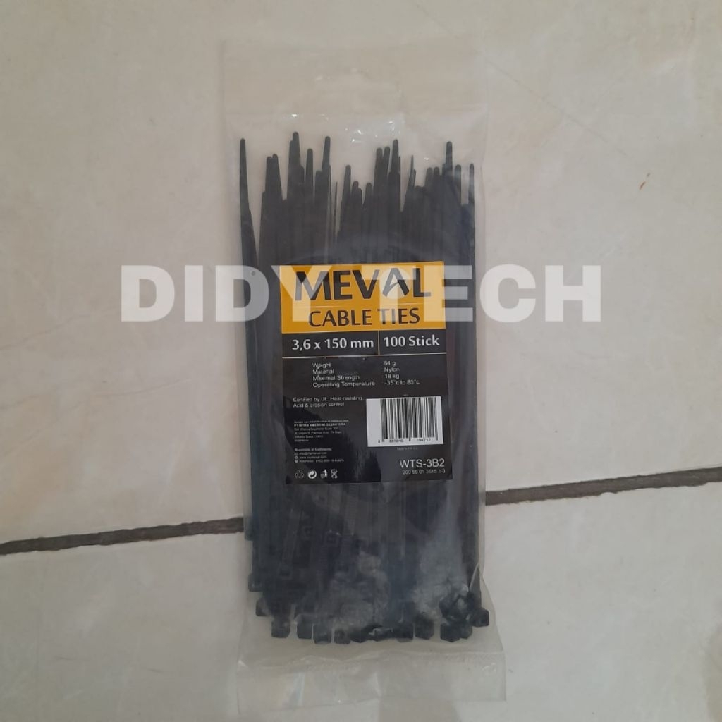 

Kabel Ties Merek MEVAL ukuran 3.6 ×150mm warna hitam