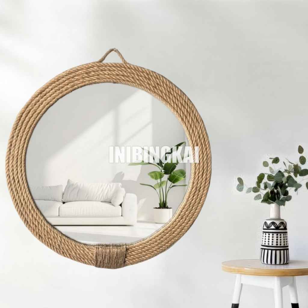 Cermin Bulat Aesthetic Tali Makrame | Cermin Hias Bohemian Minimalis Dekorasi Rumah by Inibingkai
