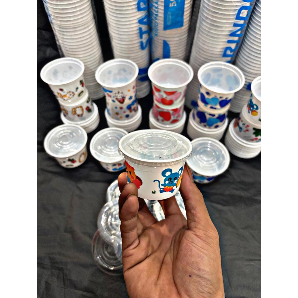 GELAS ES KRIM PLASTIK/GELAS KECIL/GELAS KECIL STARINDO GAMBAR ISI 50 PCS