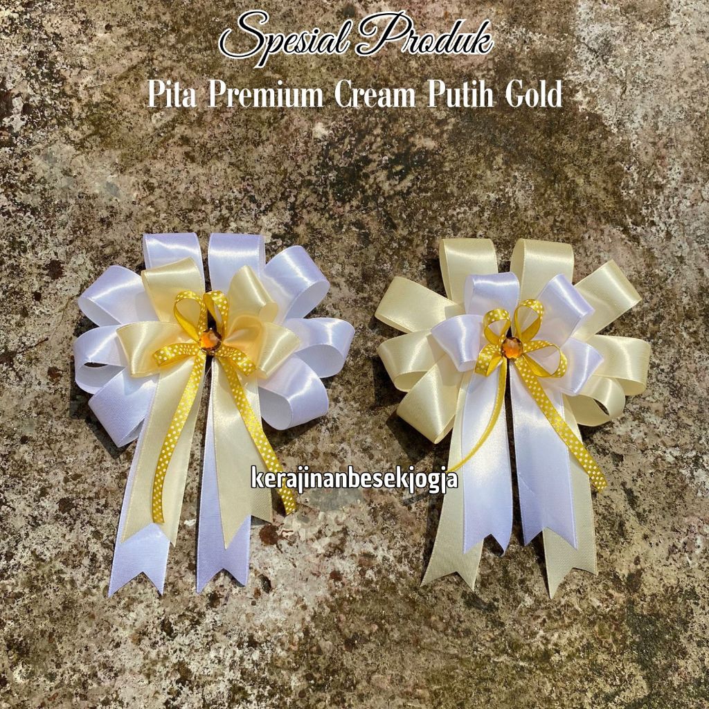 

PITA SIAP TEMPEL KOMBINASI PUTIH CREAM DAN GOLD free Isi Lem/Kawat Ikat | pita hantaran pita cantik pita hampers pita seserahan pita lamaran