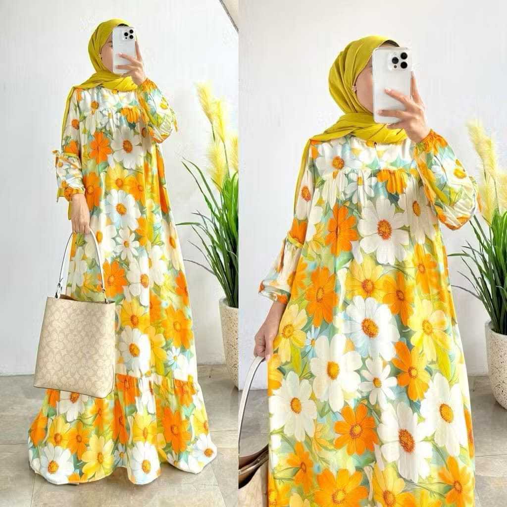 DEFAMI GROSIR- GAMIS BUNGA RAYON LD 110 120 130 STANDAR DAN JUMBO // GAMIS WANITA SELETING BUSUI // 