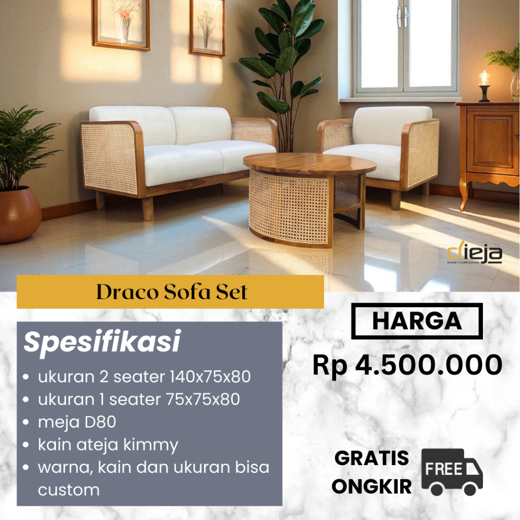 GRATIS ONGKIR | SOFA MINIMALIS | SOFA ROTAN | SOFA 2 SEATER | MEJA ROTAN | DRACO SOFA |