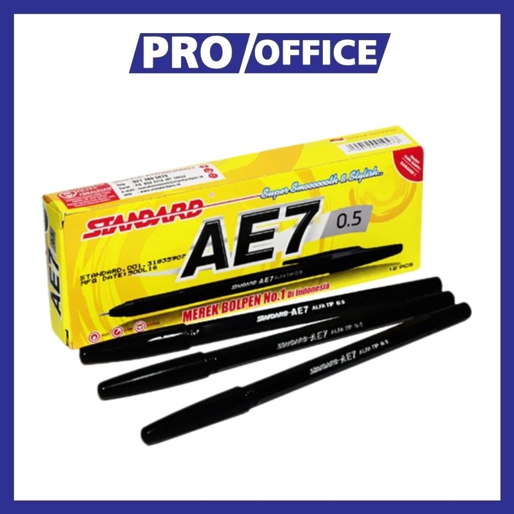 

ProOffice - Pulpen Standard AE7 0.5mm (Hitam, Merah, Biru) – 12 Pcs, Alat Tulis Sekolah & Kantor